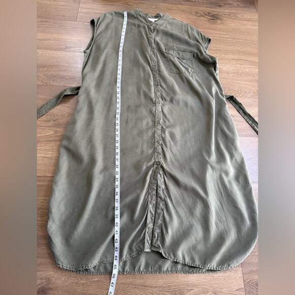 Caslon Cap Sleeve Button Front Tie Waist Utility Midi Dress Olive Green Size 3X - Picture 9 of 11